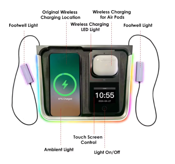 New Wireless Charger with Ambient Light for Footwell and Chage Pad - My Tesla Accessories Charging  #