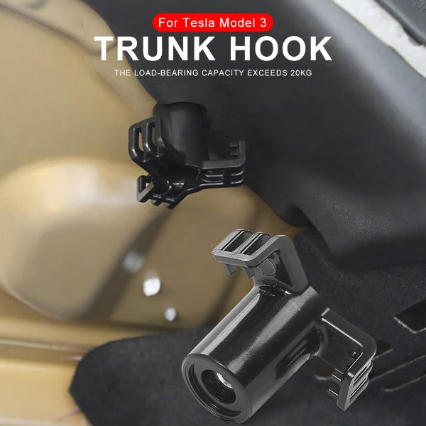 The Tesla Rear Trunk Bag Hook is a great accessory for any Tesla owner who wants to maximize their storage space. This hook is designed to be strong and durable, so it can hold up to 15kg of cargo. It can be used for groceries, sports equipment, beach gear, and other items. The hook also folds up when not in use so it 