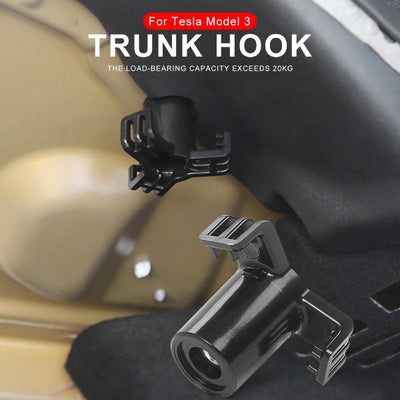 The Tesla Rear Trunk Bag Hook is a great accessory for any Tesla owner who wants to maximize their storage space. This hook is designed to be strong and durable, so it can hold up to 15kg of cargo. It can be used for groceries, sports equipment, beach gear, and other items. The hook also folds up when not in use so it 